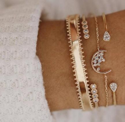 White Crystal Celestial 4 PC Bangle Set in 14K Gold ITALY Design  - ALILY