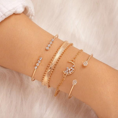 White Crystal Celestial 4 PC Bangle Set in 14K Gold ITALY Design  - ALILY
