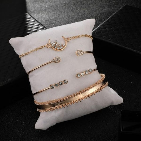 White Crystal Celestial 4 PC Bangle Set in 14K Gold ITALY Design  - ALILY