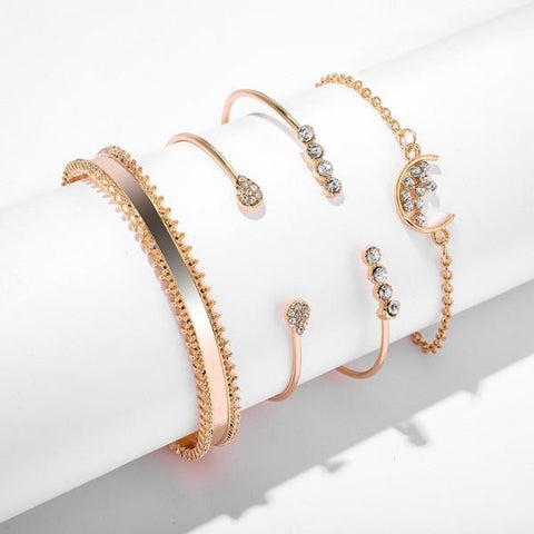 White Crystal Celestial 4 PC Bangle Set in 14K Gold ITALY Design  - ALILY