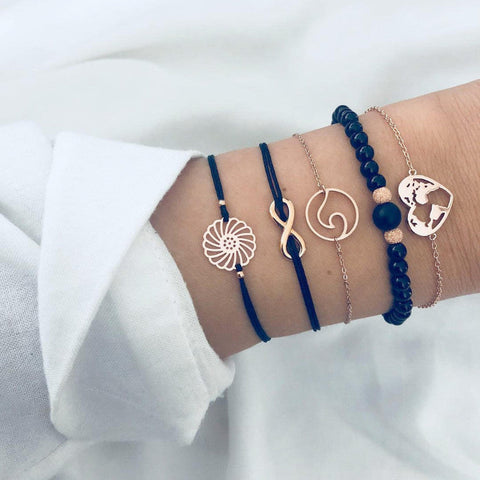 Celestial Marble Crystals and Gemstone 5 Piece Bracelet Set - 25+ Styles Available - ALILY