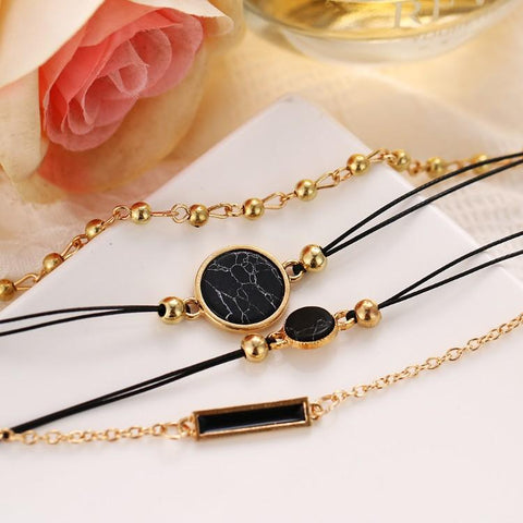 Black Lapis Marble Geometric 4 Piece Bracelet Set ITALY Design  - ALILY