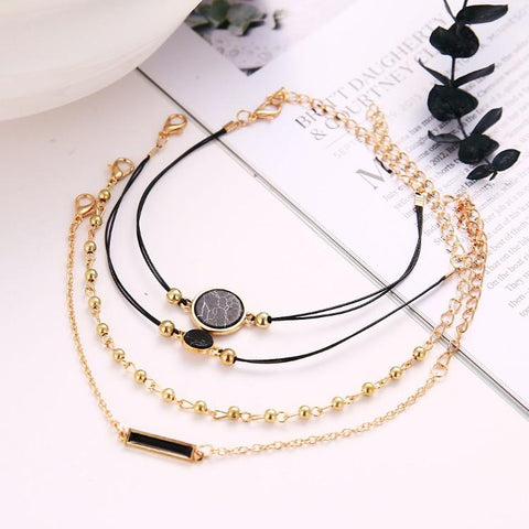 Black Lapis Marble Geometric 4 Piece Bracelet Set ITALY Design  - ALILY