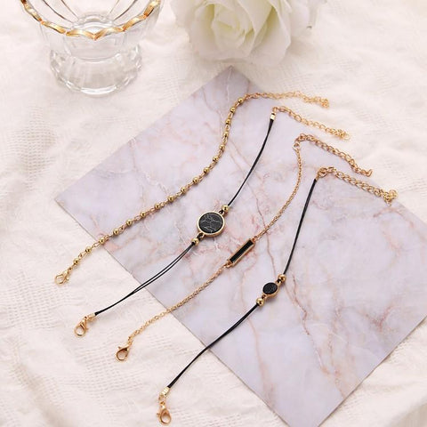 Black Lapis Marble Geometric 4 Piece Bracelet Set ITALY Design  - ALILY