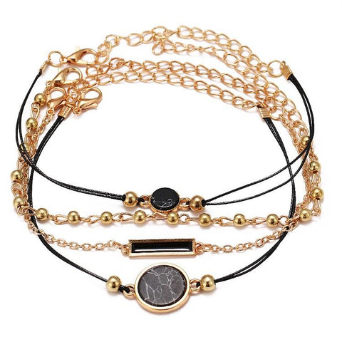 Black Lapis Marble Geometric 4 Piece Bracelet Set ITALY Design  - ALILY