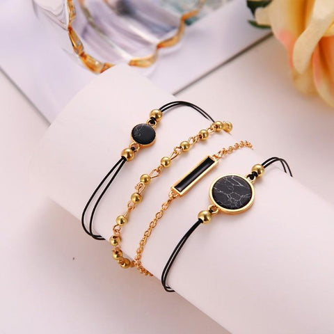 Black Lapis Marble Geometric 4 Piece Bracelet Set ITALY Design  - ALILY