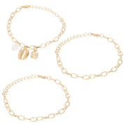 Chunky Sea Shell Pendants 3 Piece Bracelet in 14K Gold Plating