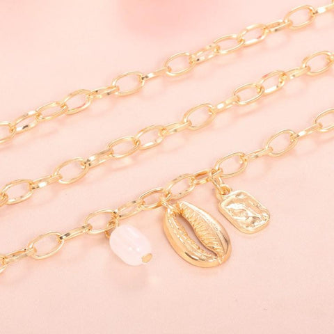 Chunky Sea Shell Pendants 3 Piece Bracelet in 14K Gold Plating
