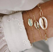 Turquoise Sea-Shell 3 Piece Bracelet Set in 14K Gold ITALY Design  - ALILY