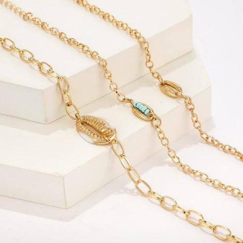 Turquoise Sea-Shell 3 Piece Bracelet Set in 14K Gold ITALY Design  - ALILY