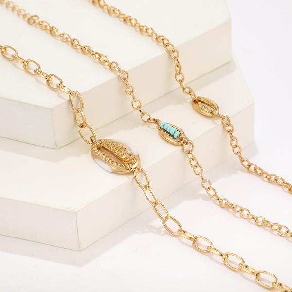 Turquoise Sea-Shell 3 Piece Bracelet Set in 14K Gold ITALY Design  - ALILY