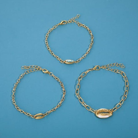 Turquoise Sea-Shell 3 Piece Bracelet Set in 14K Gold ITALY Design  - ALILY