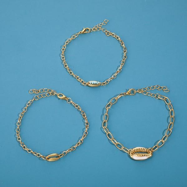 Turquoise Sea-Shell 3 Piece Bracelet Set in 14K Gold ITALY Design  - ALILY