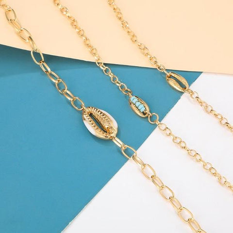 Turquoise Sea-Shell 3 Piece Bracelet Set in 14K Gold ITALY Design  - ALILY