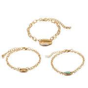 Turquoise Sea-Shell 3 Piece Bracelet Set in 14K Gold ITALY Design  - ALILY