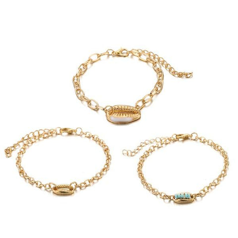 Turquoise Sea-Shell 3 Piece Bracelet Set in 14K Gold ITALY Design  - ALILY