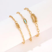 Turquoise Sea-Shell 3 Piece Bracelet Set in 14K Gold ITALY Design  - ALILY