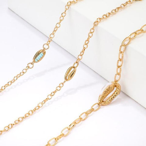 Turquoise Sea-Shell 3 Piece Bracelet Set in 14K Gold ITALY Design  - ALILY