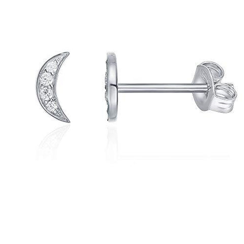 6mm Pave Cresent Stud Earring with Swarovski Crystals - 14K White Gold Plated, Earring, ALILY , ALILY   jewelryjewelry deals, swarovski crystal jewelry, groupon jewelry,, jewelry for mom, 