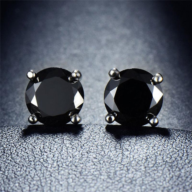 Black Onyx Embellished with Swarovski Crystals 7mm Stud Earringin 18K White Gold Plated, Earring, ALILY , ALILY   jewelryjewelry deals, swarovski crystal jewelry, groupon jewelry,, jewelry for mom, 