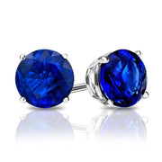 Sapphire Created  Crystal 6mm Stud Earring 14K White Gold Plated - 1.00 CT