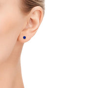 Sapphire Created  Crystal 6mm Stud Earring 14K White Gold Plated - 1.00 CT