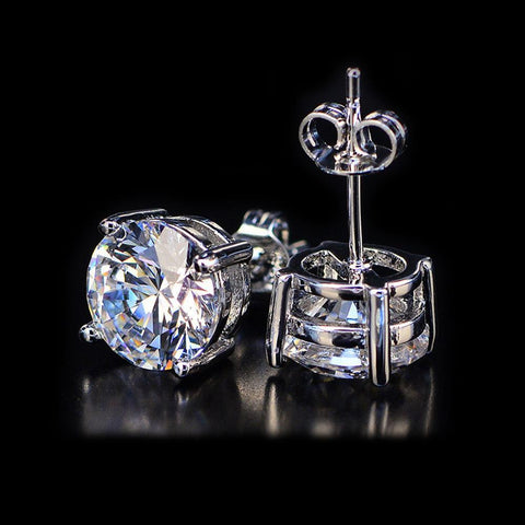 White Topaz  Crystal 6mm Stud Earring 14K White Gold Plated - 1.00 CT