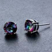 Mystic Topaz Embellished with  Crystals 7mm Stud Earringin 18K White Gold Plated