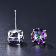 Mystic Topaz Embellished with  Crystals 7mm Stud Earringin 18K White Gold Plated