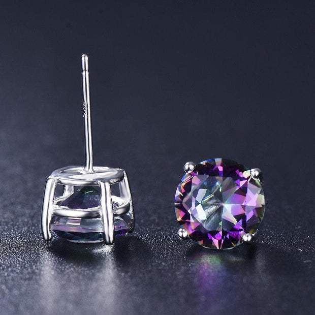 Mystic Topaz Embellished with  Crystals 7mm Stud Earringin 18K White Gold Plated