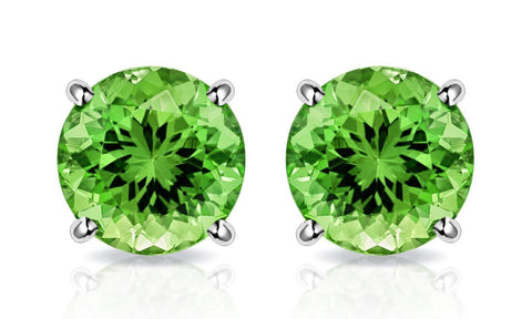 Peridot Created  Crystal 6mm Stud Earring 14K White Gold Plated - 1.00 CT