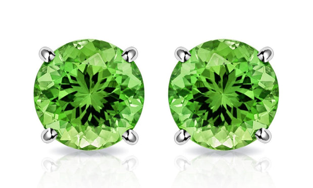 Peridot Created  Crystal 6mm Stud Earring 14K White Gold Plated - 1.00 CT