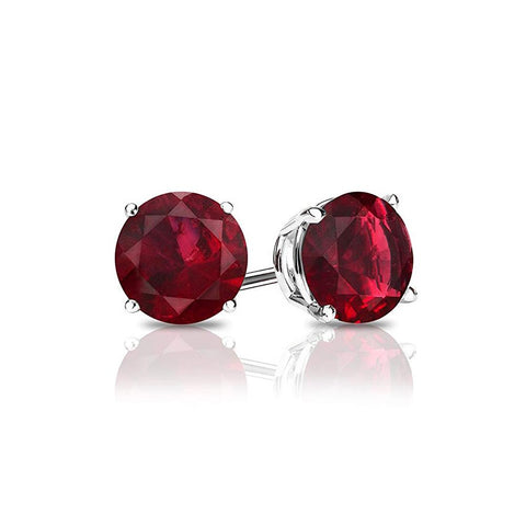 Ruby Created Crystal 6mm Stud Earring 14K White Gold Plated - 1.00 CT