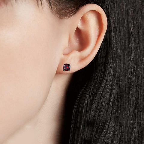 Ruby Created Crystal 6mm Stud Earring 14K White Gold Plated - 1.00 CT
