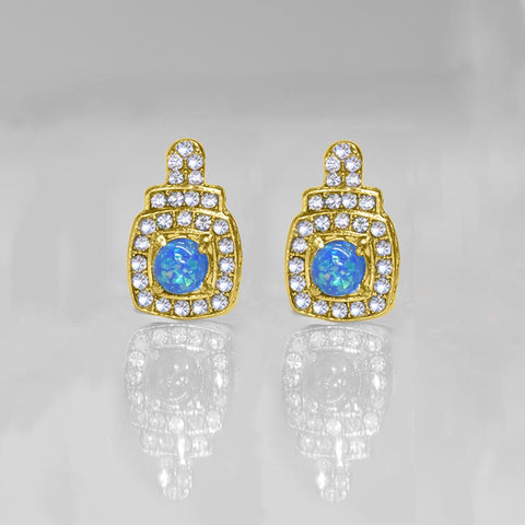 Oceanic Opal Double Halo Stud Earrings Made With Austrian Elements in 18K Gold Plating ITALY Design  - ALILY