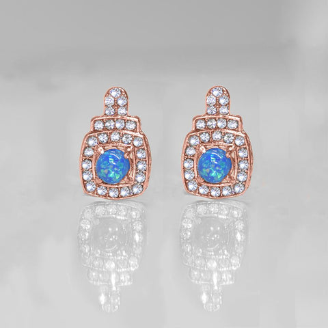 Oceanic Opal Double Halo Stud Earrings Made With Austrian Elements in 18K Gold Plating ITALY Design  - ALILY