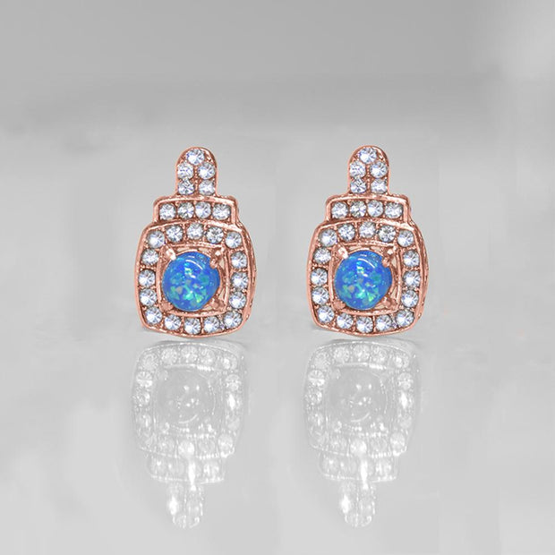 Oceanic Opal Double Halo Stud Earrings Made With Austrian Elements in 18K Gold Plating ITALY Design  - ALILY
