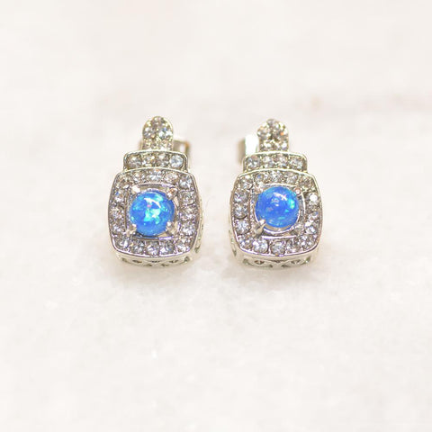 Oceanic Opal Double Halo Stud Earrings Made With Austrian Elements in 18K Gold Plating ITALY Design  - ALILY
