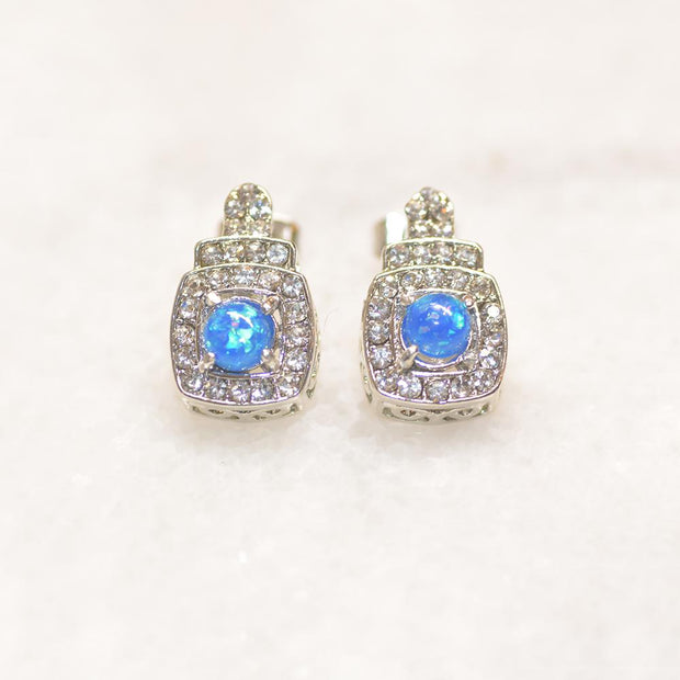 Oceanic Opal Double Halo Stud Earrings Made With Austrian Elements in 18K Gold Plating ITALY Design  - ALILY