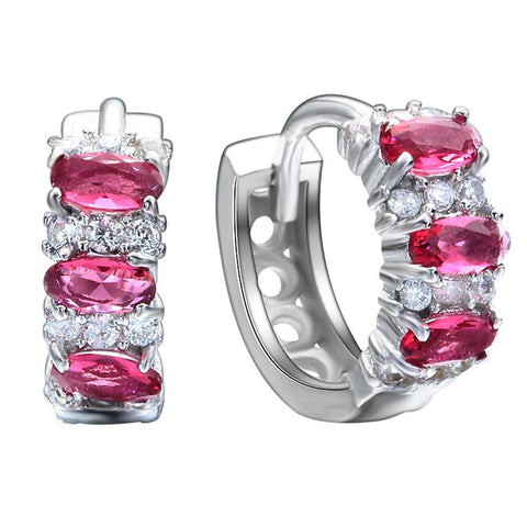 Simulated Gemstone Multi Gem Earrings in 18K White Gold (Multiple Options) ITALY Design  - ALILY
