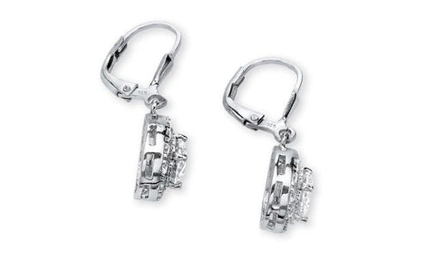Pave Halo Disc Drop Earring Embellished with  Crystals in 18K White Gold Plated
