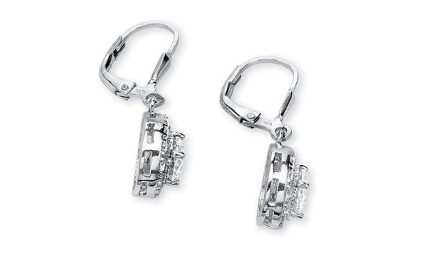 Pave Halo Disc Drop Earring Embellished with  Crystals in 18K White Gold Plated