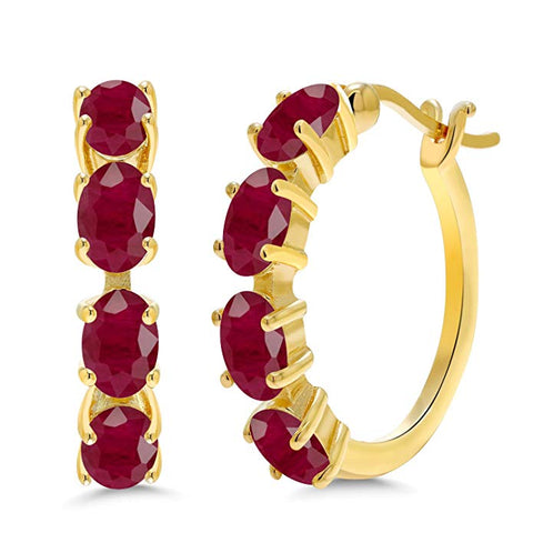 Red Crystal Oval Cut Multi-Lining Clip On Earrings in 14K Gold Plating