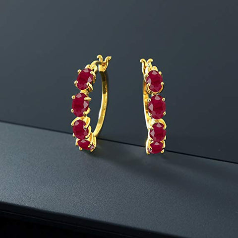 Red Crystal Oval Cut Multi-Lining Clip On Earrings in 14K Gold Plating