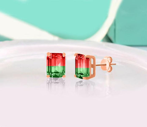 5.00 Ctw Emerald Cut Ruby/Emerald Stud Earringsin 18K Rose Gold Plated, Earring, ALILY , ALILY   jewelryjewelry deals, swarovski crystal jewelry, groupon jewelry,, jewelry for mom, 