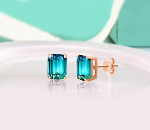 5.00 Ctw Emerald Cut White and Blue Topaz Stud Earringsin 18K Rose Gold Plated, Earring, ALILY , ALILY   jewelryjewelry deals, swarovski crystal jewelry, groupon jewelry,, jewelry for mom, 