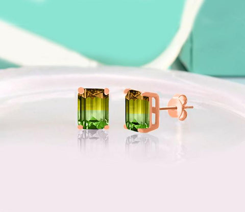 5.00 Ctw Emerald Cut Citrine/Emerald Stud Earringsin 18K Rose Gold Plated, Earring, ALILY , ALILY   jewelryjewelry deals, swarovski crystal jewelry, groupon jewelry,, jewelry for mom, 