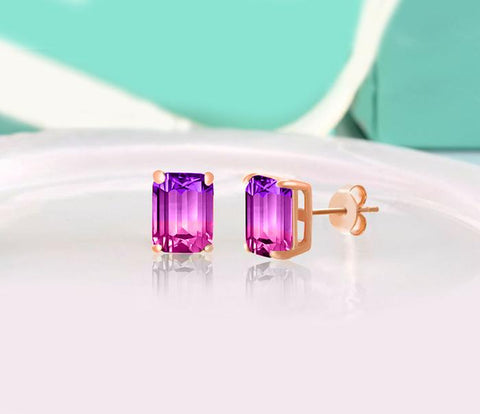 5.00 Ctw Emerald Cut Pink/Amethyst Stud Earringsin 18K Rose Gold Plated, Earring, ALILY , ALILY   jewelryjewelry deals, swarovski crystal jewelry, groupon jewelry,, jewelry for mom, 