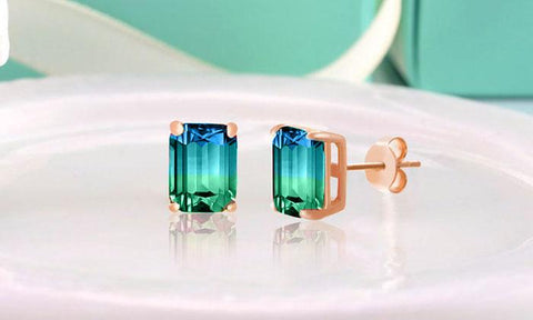 5.00 Ctw Emerald Cut Sapphire/Aquamarine Stud Earringsin 18K Rose Gold Plated, Earring, ALILY , ALILY   jewelryjewelry deals, swarovski crystal jewelry, groupon jewelry,, jewelry for mom, 