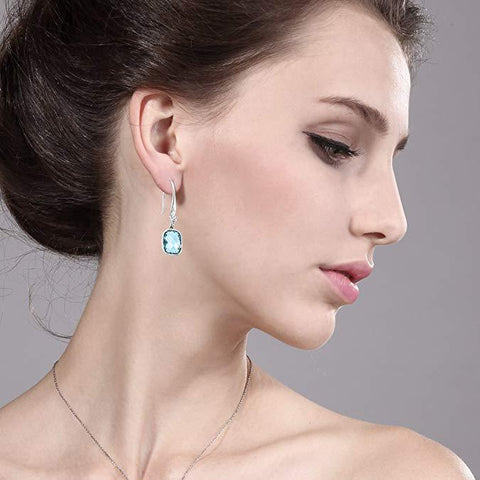 Blue Topaz Diamond Cut Drop Earringin 18K White Gold Plated, Earring, ALILY , ALILY   jewelryjewelry deals, swarovski crystal jewelry, groupon jewelry,, jewelry for mom, 